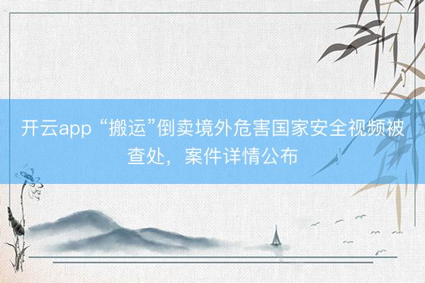 开云app “搬运”倒卖境外危害国家安全视频被查处，案件详情公布