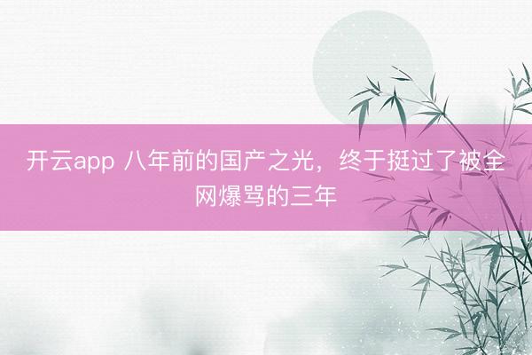 开云app 八年前的国产之光,终于挺过了被全网爆骂的三年
