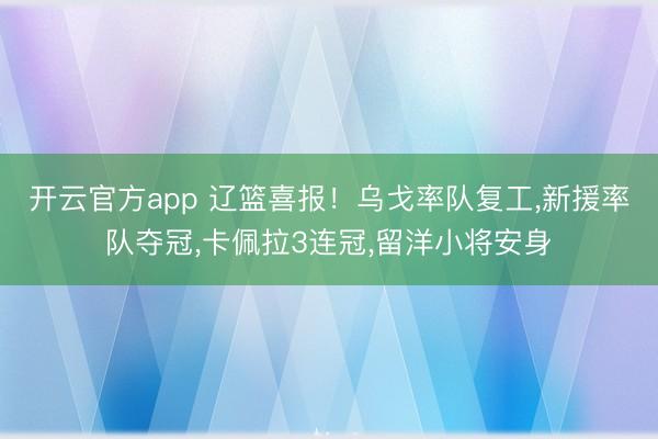开云官方app 辽篮喜报!乌戈率队复工,新援率队夺冠,卡佩拉3连冠,留洋小将安身
