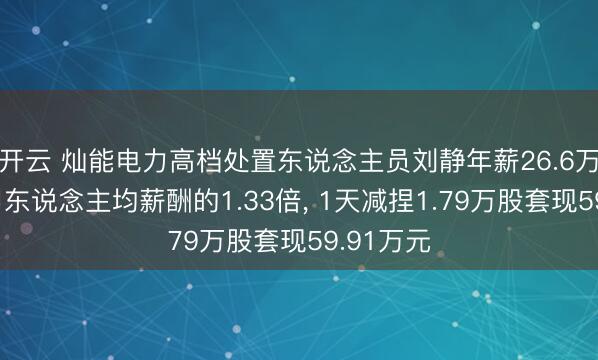 开云 灿能电力高档处置东说念主员刘静年薪26.6万元是公司东说念主均薪酬的1.33倍， 1天减捏1.79万股套现59.91万元