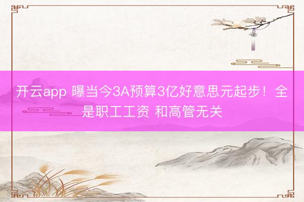 开云app 曝当今3A预算3亿好意思元起步！全是职工工资 和高管无关