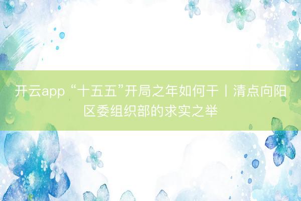 开云app “十五五”开局之年如何干丨清点向阳区委组织部的求实之举