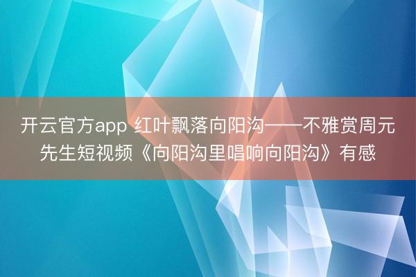 开云官方app 红叶飘落向阳沟——不雅赏周元先生短视频《向阳沟里唱响向阳沟》有感