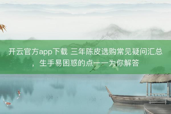 开云官方app下载 三年陈皮选购常见疑问汇总，生手易困惑的点一一为你解答